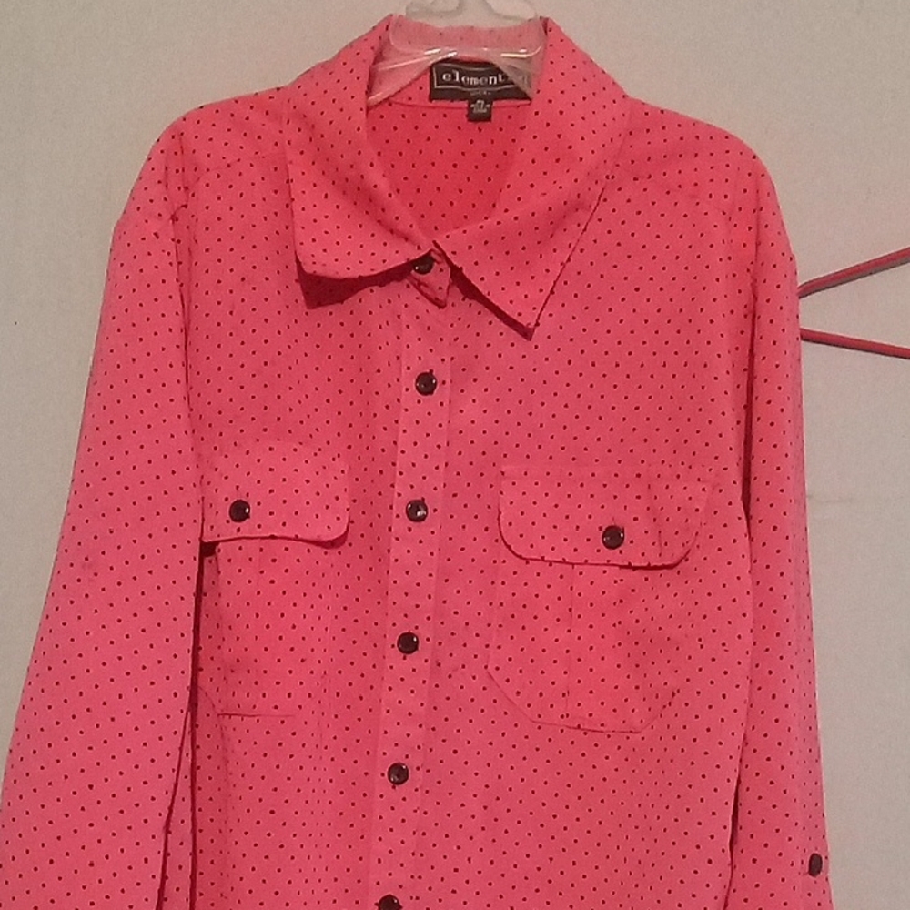 Element Pink Button Down Shirt with Black Dots